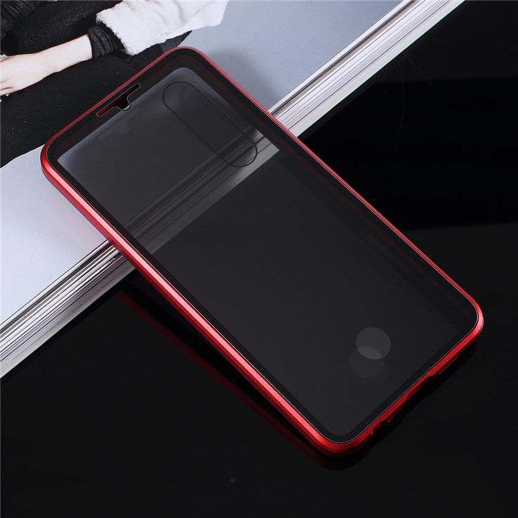 Anti-peep Metal Frame + Tempered Glass Protective Case for Huawei P30 - Red-9