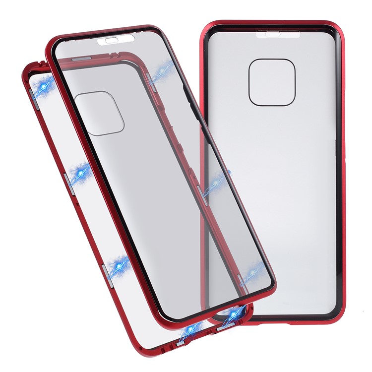 For Huawei Mate 20 Pro Anti-peep Magnetic Metal Frame + Tempered Glass Shell - Red-1