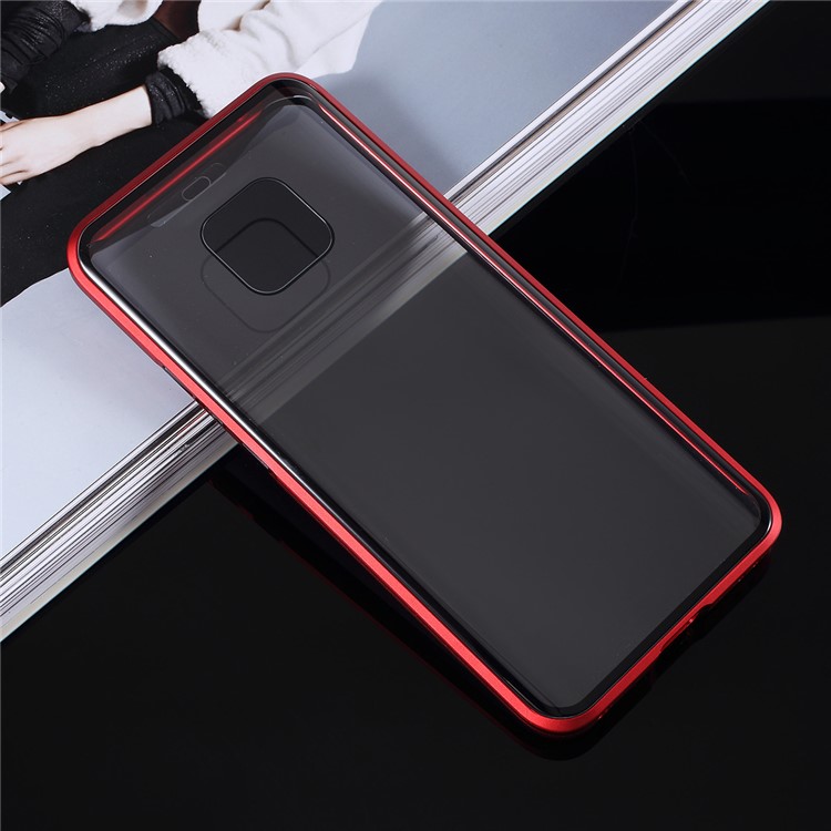 For Huawei Mate 20 Pro Anti-peep Magnetic Metal Frame + Tempered Glass Shell - Red-11