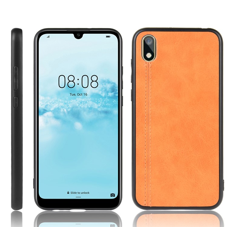 Couro Revestido Caso PC + TPU Para Y5 Huawei (2019) / 8S Honra / Nobre Y5 (2019) - Amarelo-1