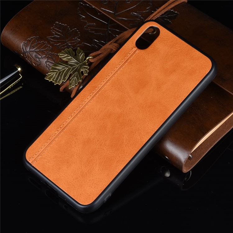 Couro Revestido Caso PC + TPU Para Y5 Huawei (2019) / 8S Honra / Nobre Y5 (2019) - Amarelo-6