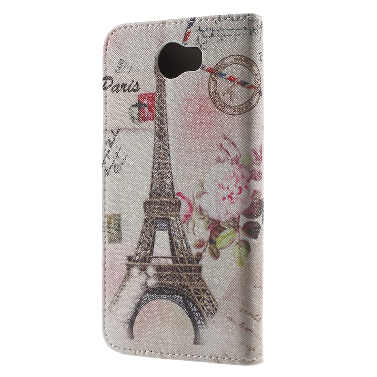 Patterned Leather Cover Card Holder for Huawei Y5II / Y5 II - Postcard Style Eiffel Tower-2