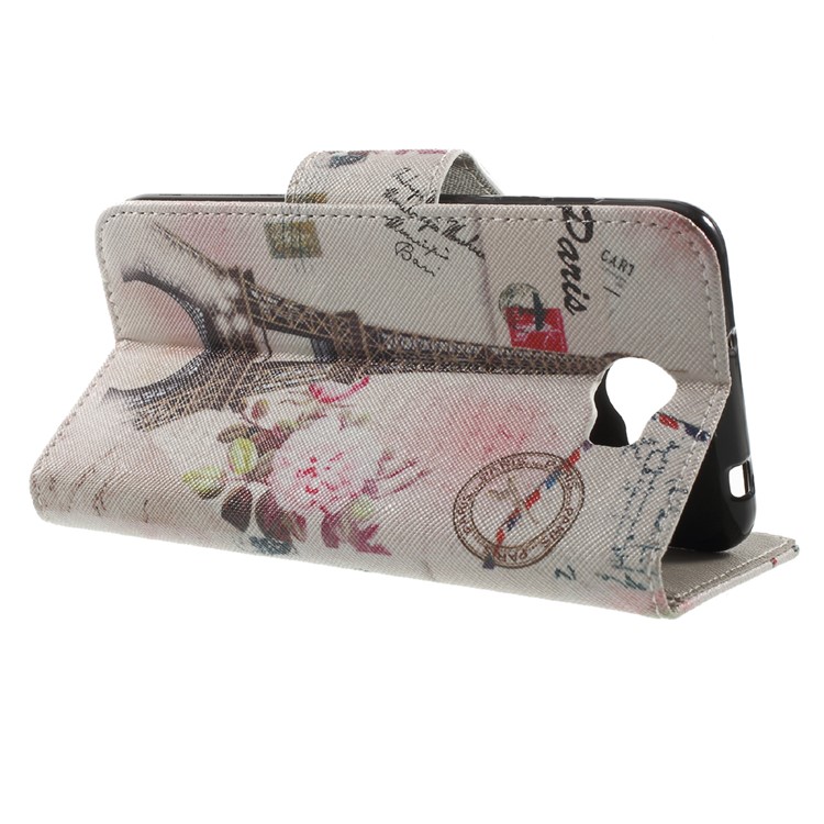 Patterned Leather Cover Card Holder for Huawei Y5II / Y5 II - Postcard Style Eiffel Tower-3