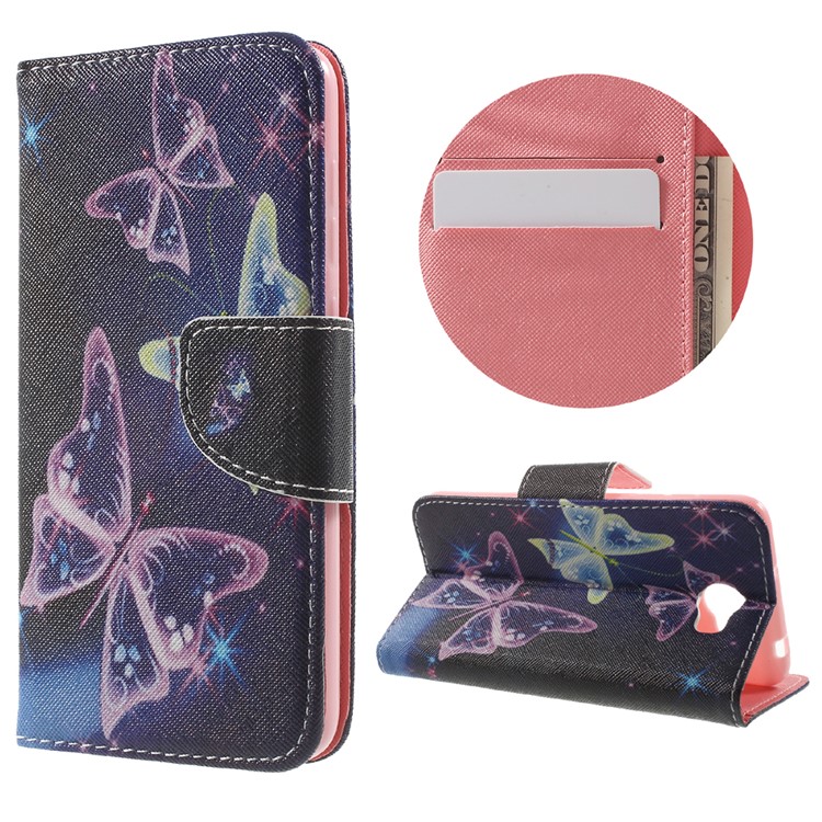Patterned PU Leather Case Stand Cover for Huawei Y5II / Y5 II - Shiny Colorful Butterflies-1
