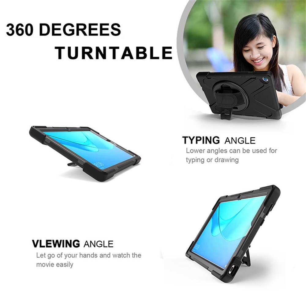 360 Degrés Pivotant Béquille PC + Cas Combo De Silicone Avec La Courroie De Support De La Main Et La Fente De La Plume Pour Huawei MediaPad M5 10 (10,8" ) / M5 (pro) 10,8" - Noir-10