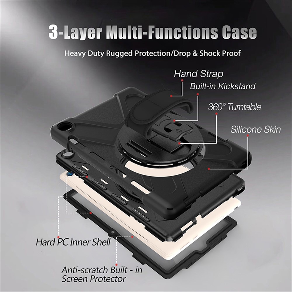 360 Degrés Pivotant Béquille PC + Cas Combo De Silicone Avec La Courroie De Support De La Main Et La Fente De La Plume Pour Huawei MediaPad M5 10 (10,8" ) / M5 (pro) 10,8" - Noir-11