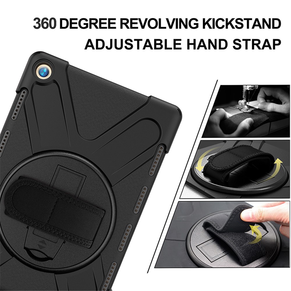 360 Graus Swivel Kickstand PC + Silicone Combo Case Com Alça De Suporte De Mão E Slot Caneta Para Huawei MediaPad M5 10 (10,8 ") / M5 (Pro) 10.8 " - Preto