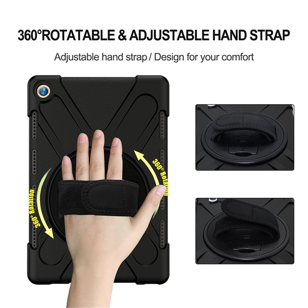 Cavalletto Girevole A 360 Gradi PC + Cassa Combinata In Silicone Con Porta A Mano Cinturino E Penna Slot Per Huawei MediaPad M5 10 (10.8 ") / M5 (pro) 10.8 " - Nero