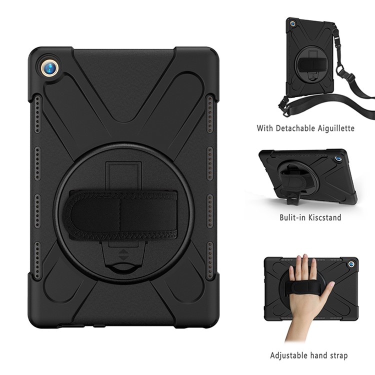 360 ° Schwenkbarer PC + Silikon Combo Kippständer Tablettendispenser Mit Praktischer Schlaufe Und Schultergurt Für Huawei MediaPad M5 10 (10.8" ) - Schwarz-3