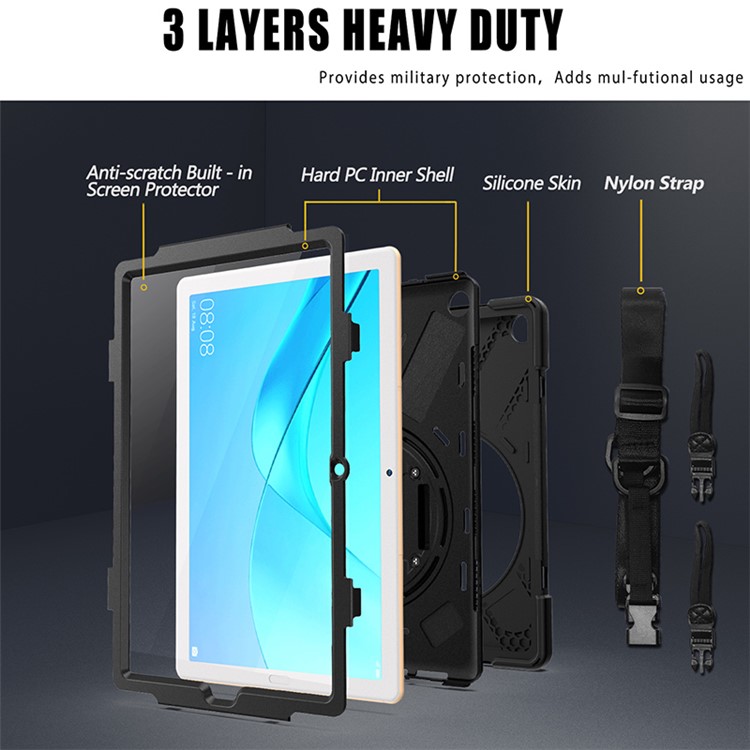 360 ° Schwenkbarer PC + Silikon Combo Kippständer Tablettendispenser Mit Praktischer Schlaufe Und Schultergurt Für Huawei MediaPad M5 10 (10.8" ) - Schwarz-5