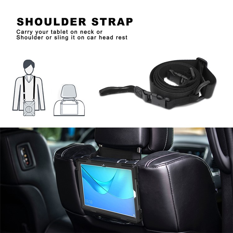 360 ° Schwenkbarer PC + Silikon Combo Kippständer Tablettendispenser Mit Praktischer Schlaufe Und Schultergurt Für Huawei MediaPad M5 10 (10.8" ) - Schwarz-8