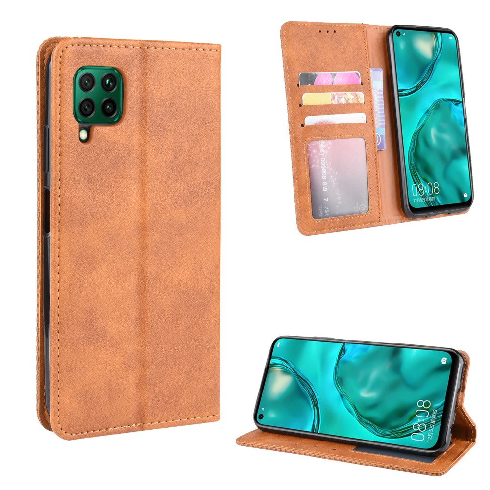 Caso Del Soporte De La Carpeta De Cuero De Estilo Vintage Para Huawei Nova 6 SE - Marrón-1