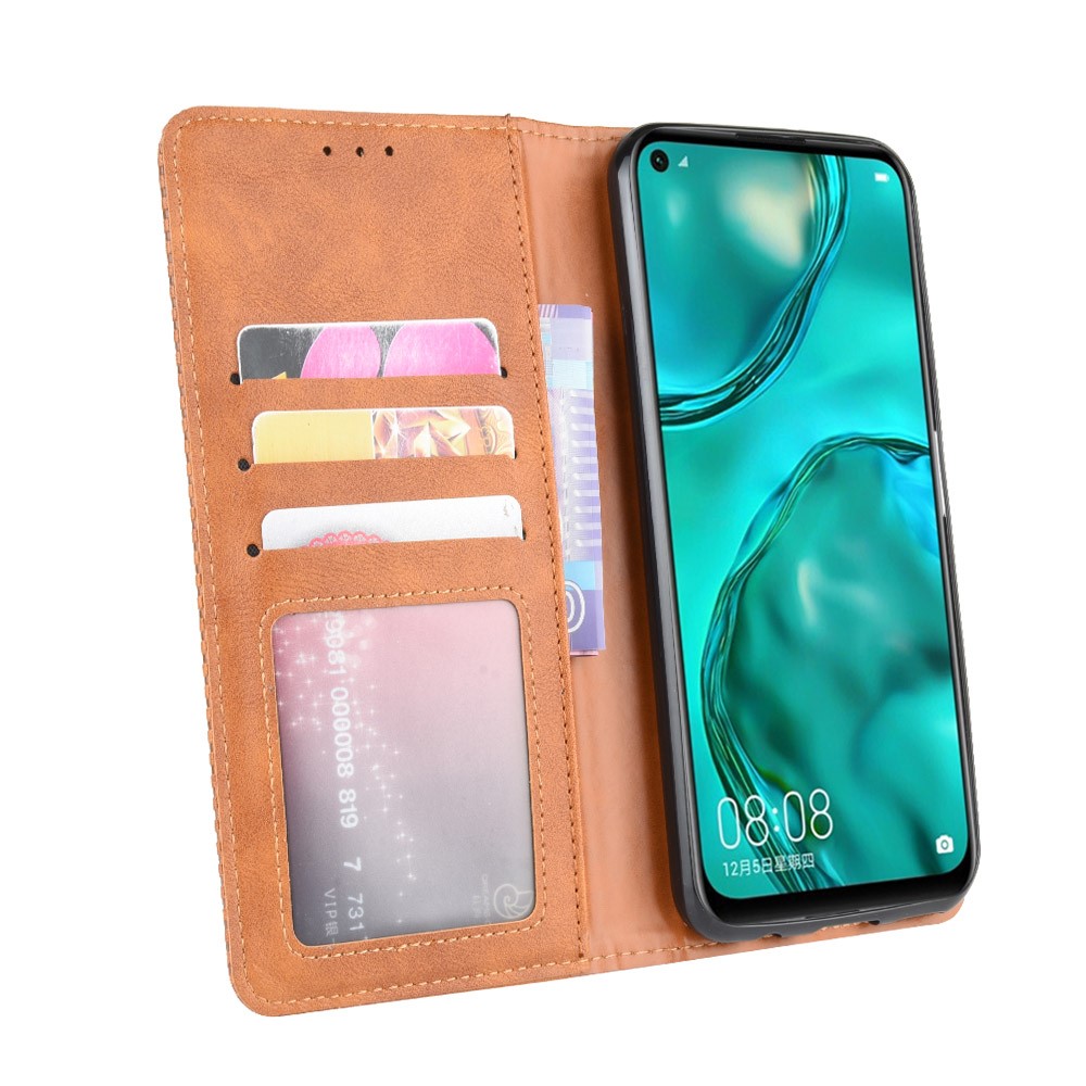 Caso Del Soporte De La Carpeta De Cuero De Estilo Vintage Para Huawei Nova 6 SE - Marrón-5