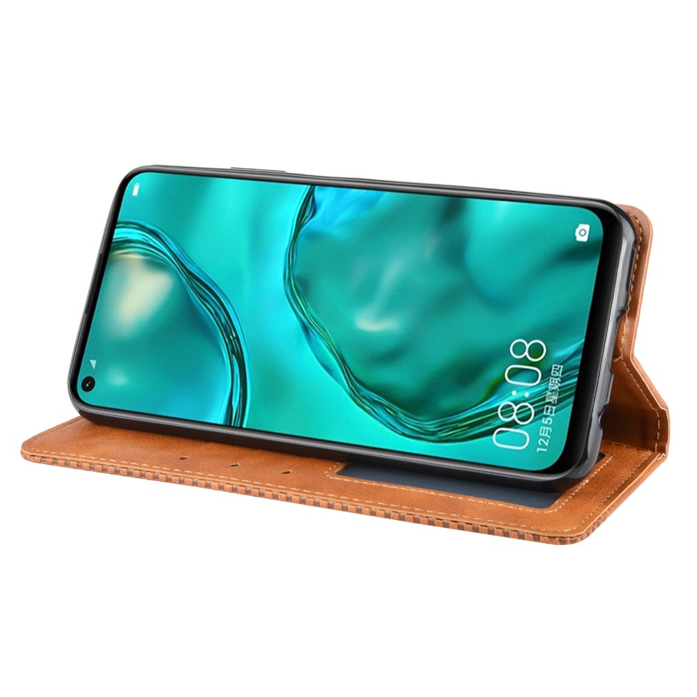 Caso Del Soporte De La Carpeta De Cuero De Estilo Vintage Para Huawei Nova 6 SE - Marrón-6