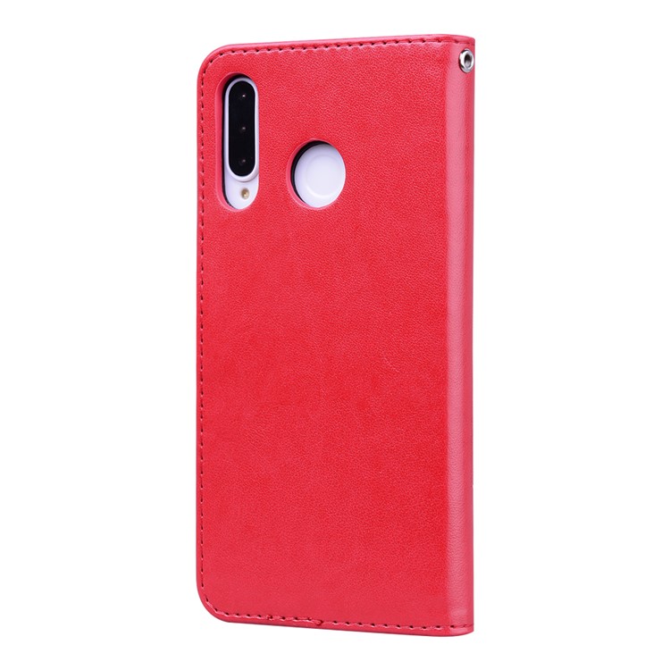 Imprinted Rose Flower Pattern Leather Wallet Phone Casing for Huawei P30 Lite - Red-2