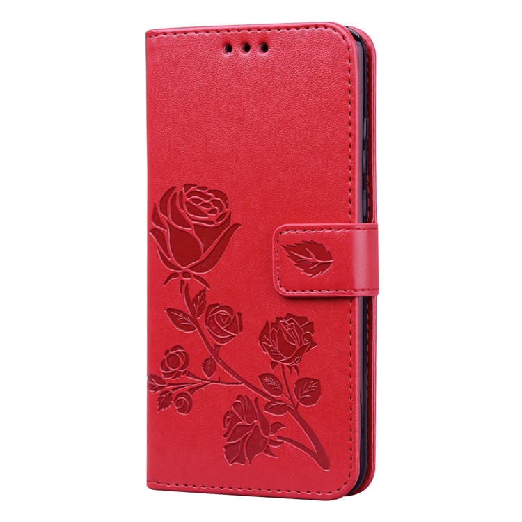 Imprinted Rose Flower Pattern Leather Wallet Phone Casing for Huawei P30 Lite - Red-3