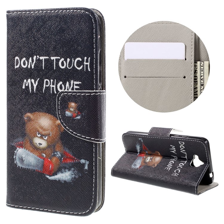 Patterned Flip Leather Wallet Stand Cover for Huawei Y6 Pro / Enjoy 5 - Do Not Touch My Phone and Cool Bear-1