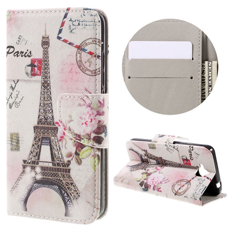 Patterned Stand Leather Wallet Shell for Huawei Y6 Pro / Enjoy 5 - Eiffel Tower-1