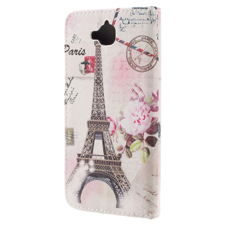 Patterned Stand Leather Wallet Shell for Huawei Y6 Pro / Enjoy 5 - Eiffel Tower-2