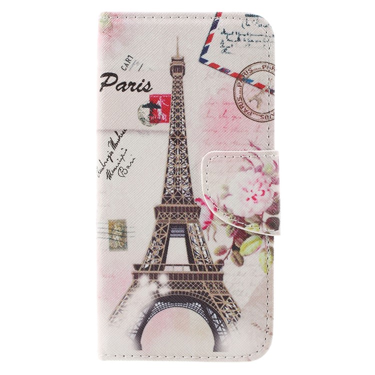 Patterned Stand Leather Wallet Shell for Huawei Y6 Pro / Enjoy 5 - Eiffel Tower-3