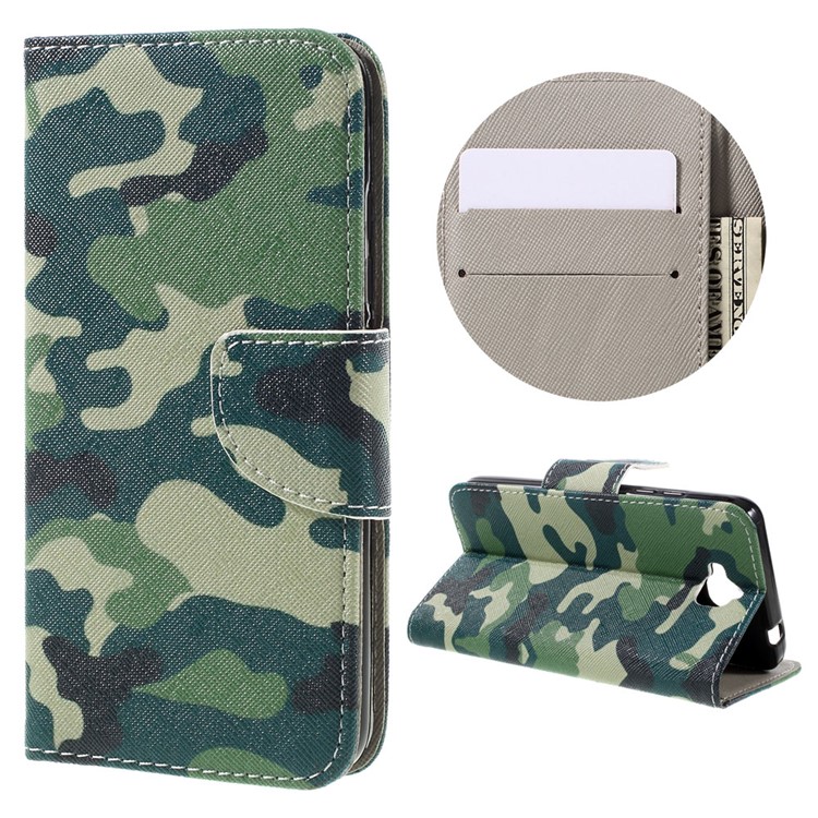 Illustration Leather Folio Protective Cover for Huawei Y6 Pro / Enjoy 5 - Camouflage Pattern-1