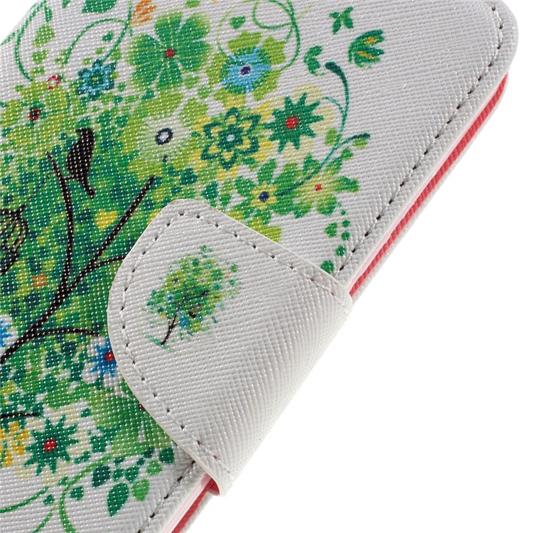 Pattern Printing Leather Wallet Stand Shell for Huawei Y6 Pro / Enjoy 5 - Green Flowers Tree and Bird-4