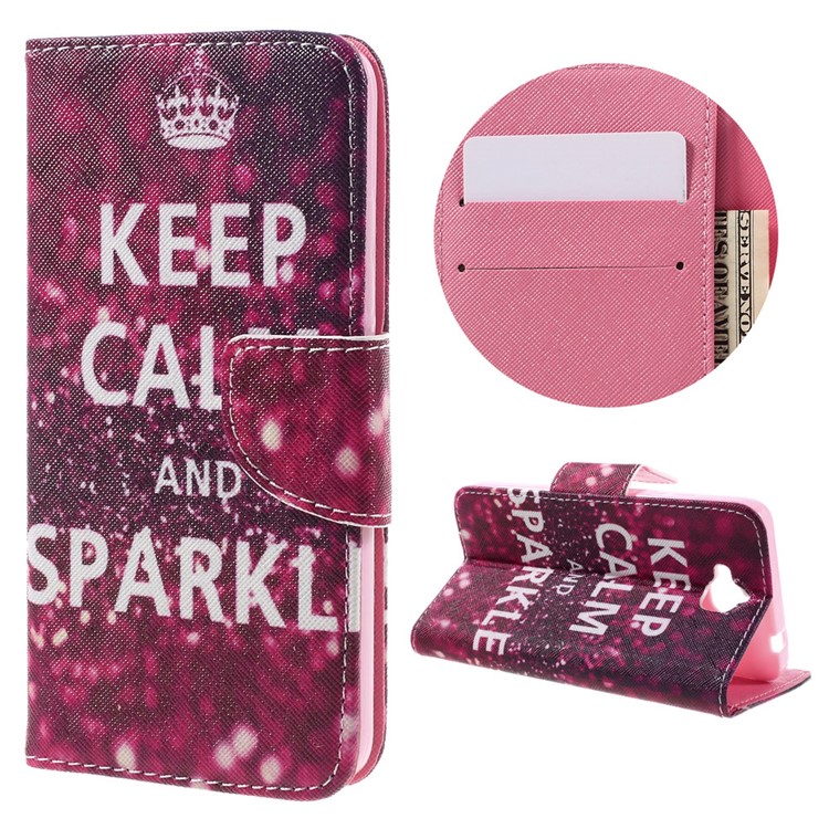 Patterned Wallet Stand Leather Protective Shell for Huawei Y6 Pro / Enjoy 5 - Keep Calm and Sparkle-1