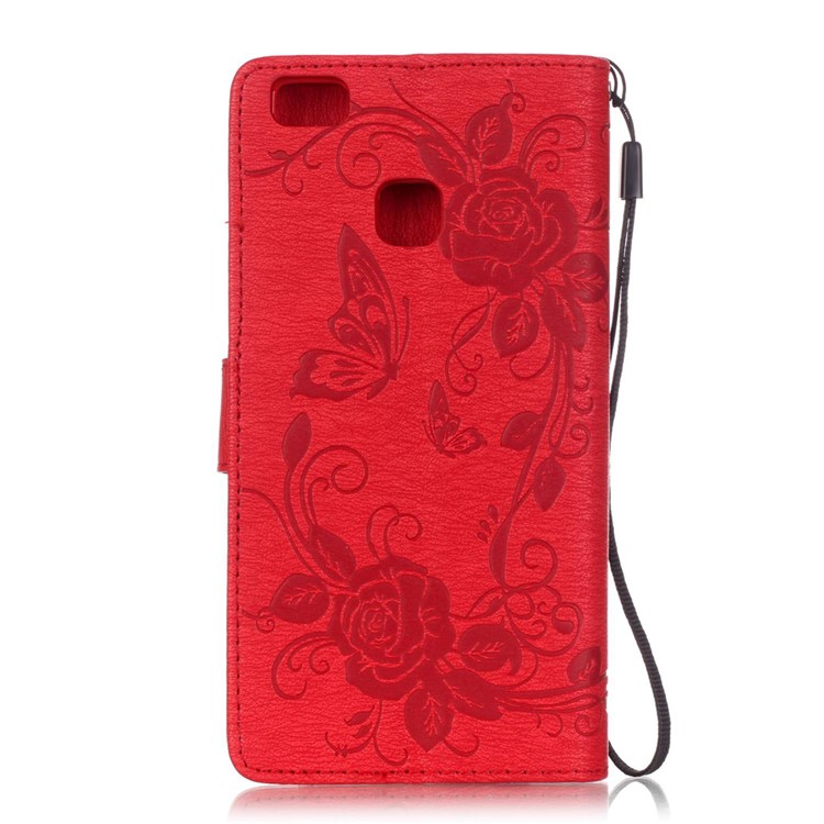Butterfly Flower Rhinestones Leather Wallet Shell for Huawei P9 Lite/G9 Lite - Red-2