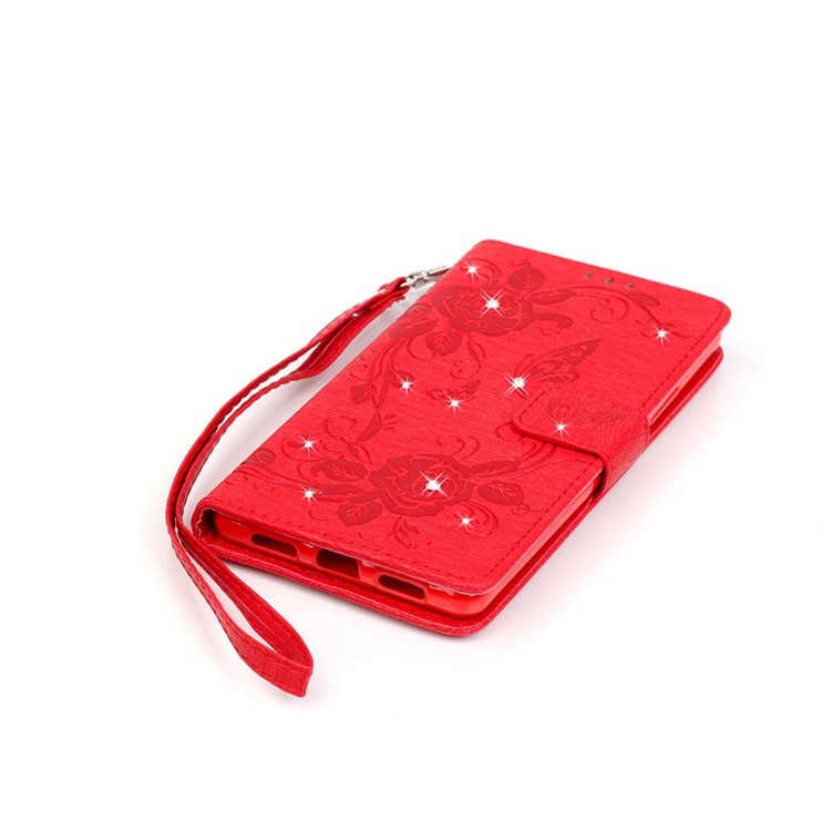 Butterfly Flower Rhinestones Leather Wallet Shell for Huawei P9 Lite/G9 Lite - Red-3
