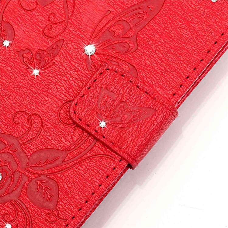 Butterfly Flower Rhinestones Leather Wallet Shell for Huawei P9 Lite/G9 Lite - Red-4