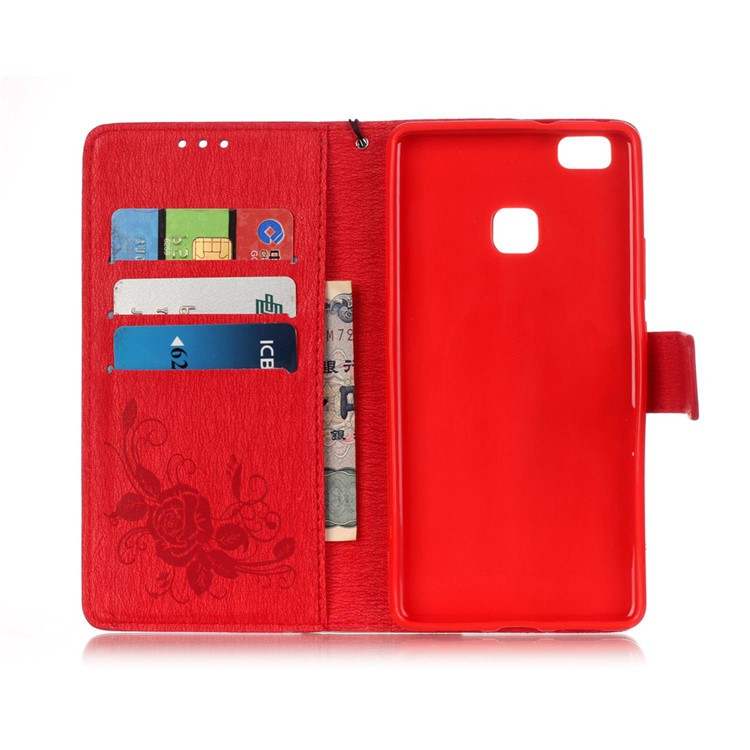 Butterfly Flower Rhinestones Leather Wallet Shell for Huawei P9 Lite/G9 Lite - Red-5