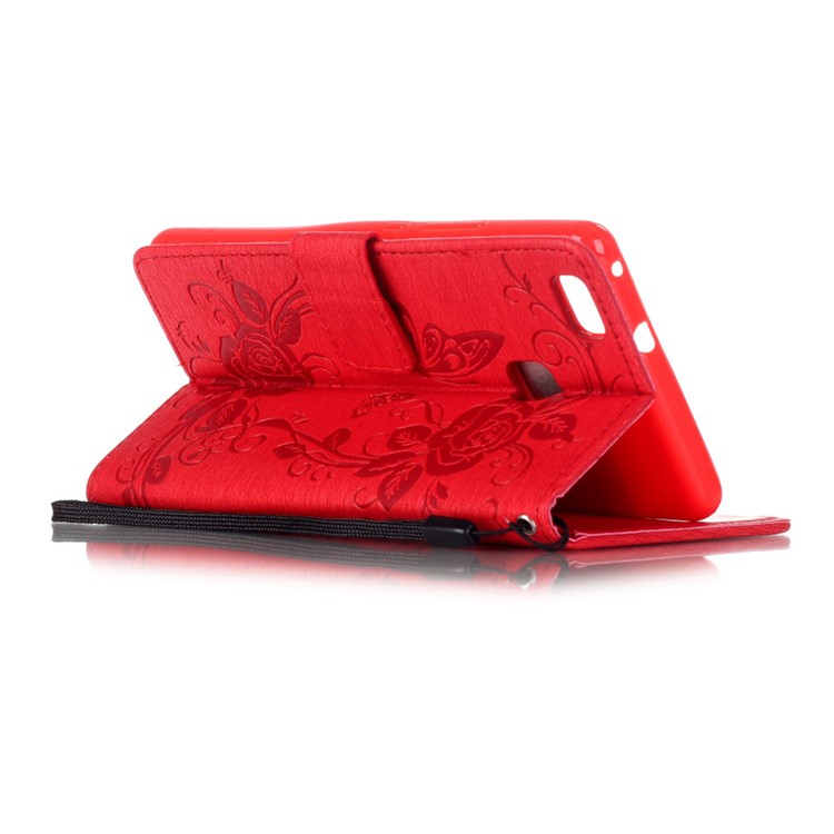Butterfly Flower Rhinestones Leather Wallet Shell for Huawei P9 Lite/G9 Lite - Red-6