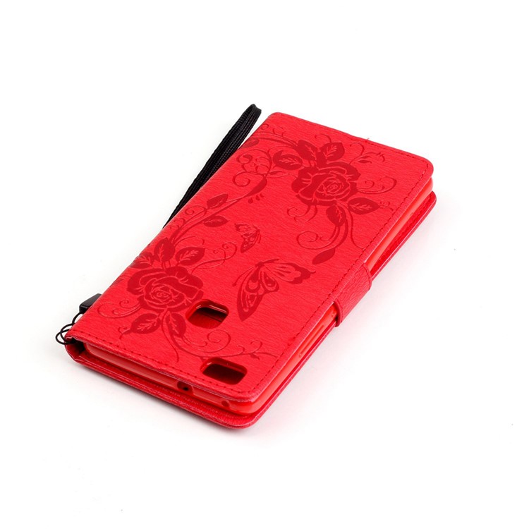 Butterfly Flower Rhinestones Leather Wallet Shell for Huawei P9 Lite/G9 Lite - Red-7