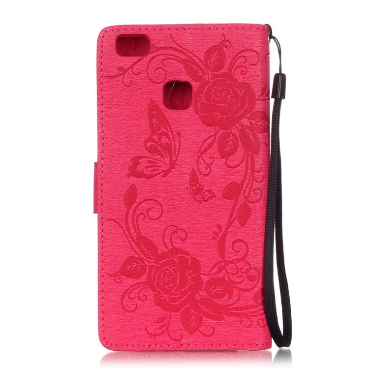 Butterfly Flower Rhinestones Leather Flip Case for Huawei P9 Lite/G9 Lite - Rose-2
