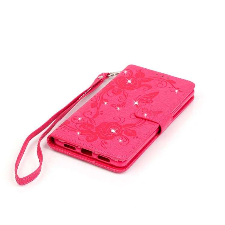 Butterfly Flower Rhinestones Leather Flip Case for Huawei P9 Lite/G9 Lite - Rose-3