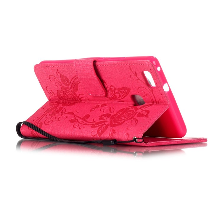 Butterfly Flower Rhinestones Leather Flip Case for Huawei P9 Lite/G9 Lite - Rose-6