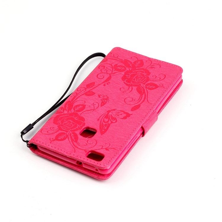 Butterfly Flower Rhinestones Leather Flip Case for Huawei P9 Lite/G9 Lite - Rose-7