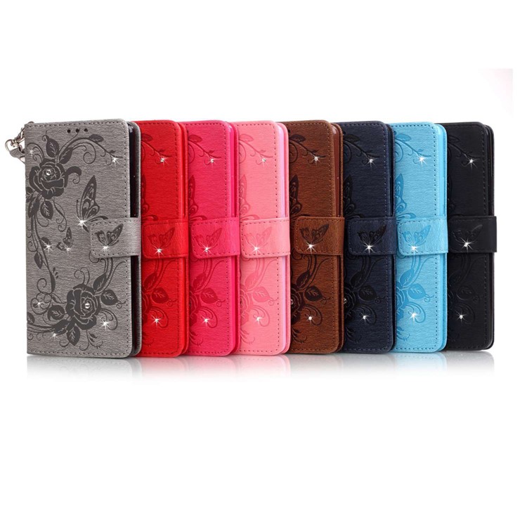 Butterfly Flower Rhinestones Leather Flip Case for Huawei P9 Lite/G9 Lite - Rose-9