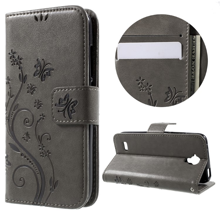 Floral Pattern Leather Wallet Flip Cover with Hand Strap for Huawei Y5 Y560 - Grey-1