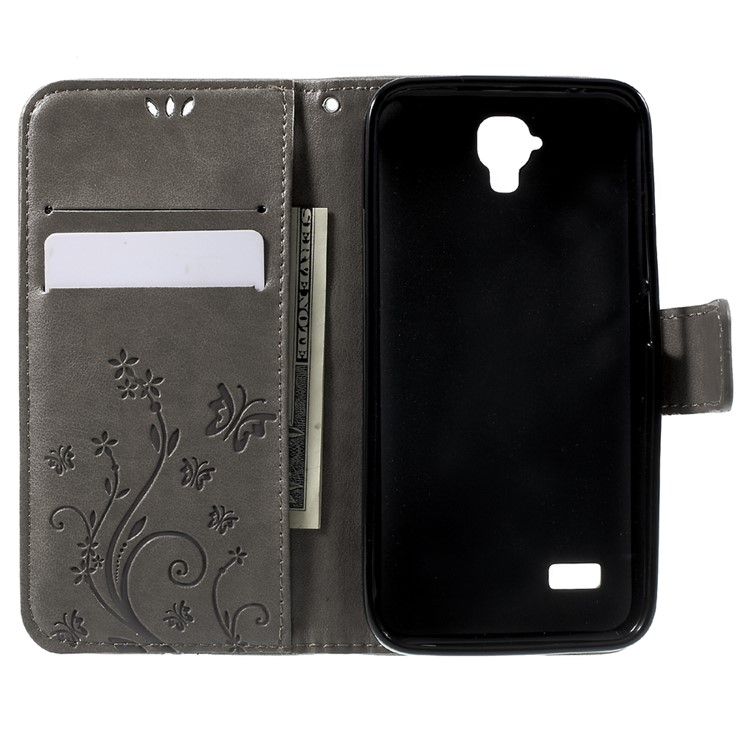 Floral Pattern Leather Wallet Flip Cover with Hand Strap for Huawei Y5 Y560 - Grey-4