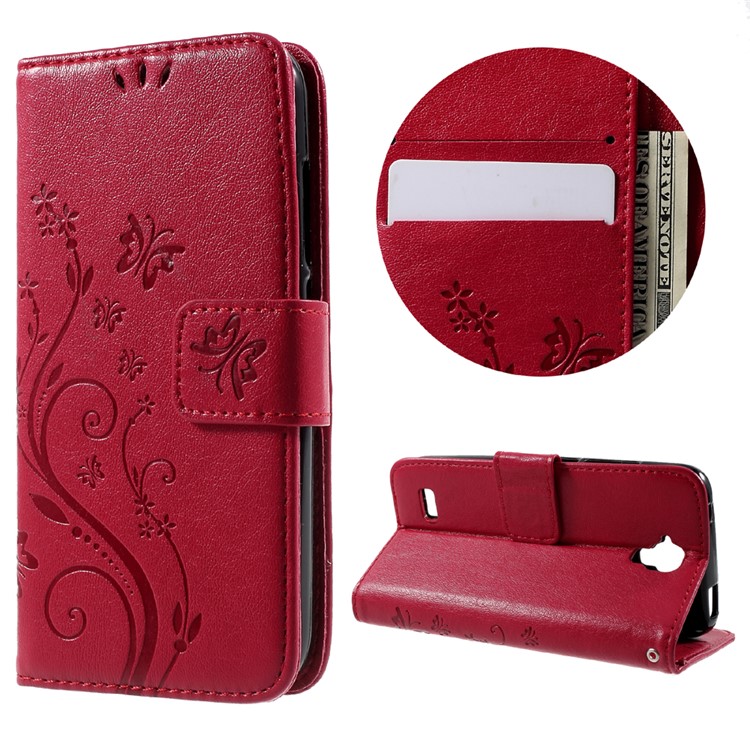 Floral Pattern Leather Case Stand Card Holder for Huawei Y5 Y560 - Rose-1