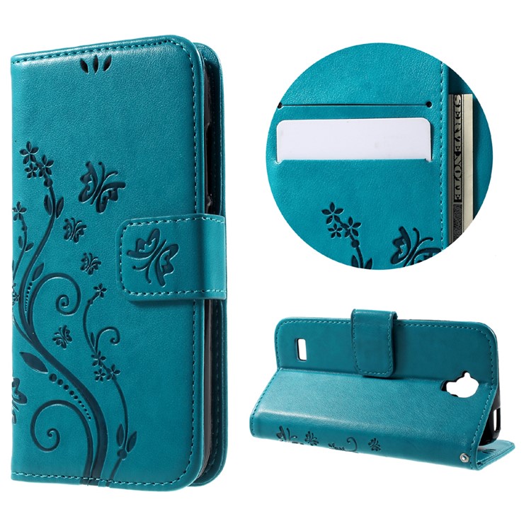 Floral Pattern Leather Wallet Card Slot Cover for Huawei Y5 Y560 - Blue-1