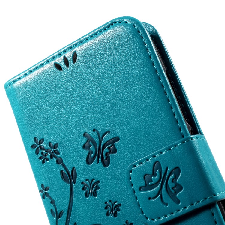 Floral Pattern Leather Wallet Card Slot Cover for Huawei Y5 Y560 - Blue-5