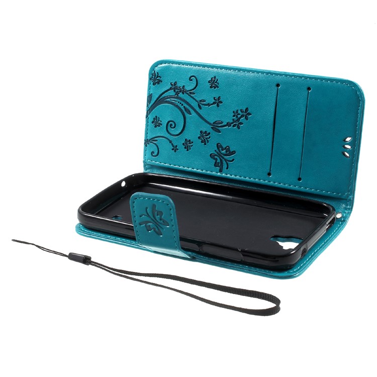 Floral Pattern Leather Wallet Card Slot Cover for Huawei Y5 Y560 - Blue-8