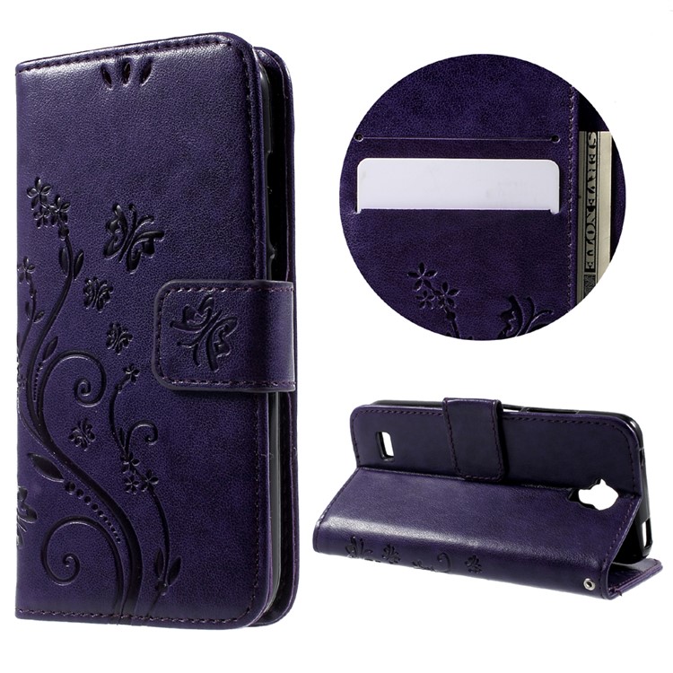 Floral Pattern PU Leather Flip Case Cover for Huawei Y5 Y560 - Purple-1