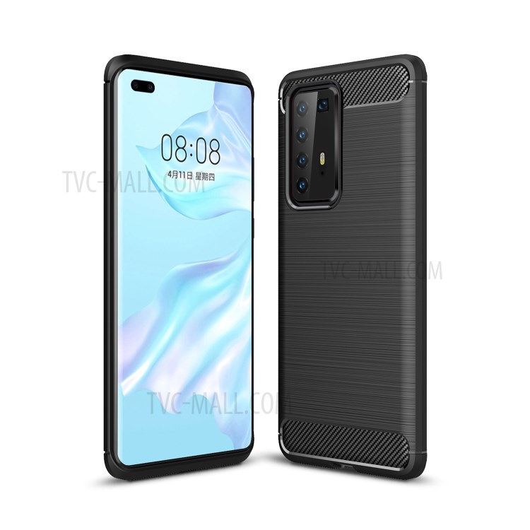 Shockproof Carbon Fiber Texture Brushed TPU Back Case for Huawei P40 Pro - Black