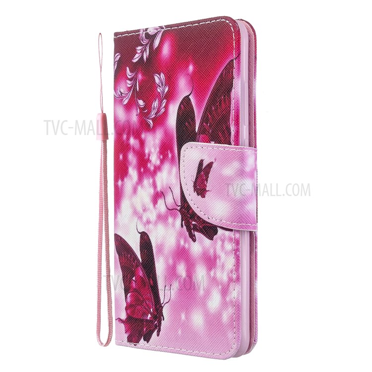 Pattern Printing Cross Texture Leather Wallet Stand Case for Huawei P30 - Butterflies-3