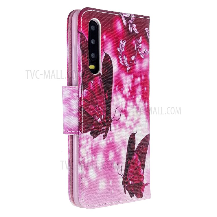 Pattern Printing Cross Texture Leather Wallet Stand Case for Huawei P30 - Butterflies-4