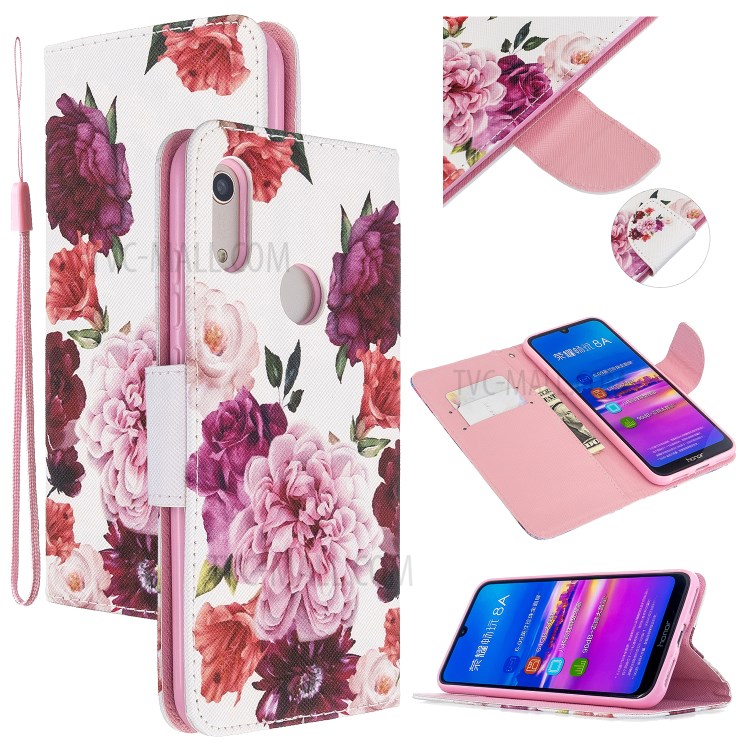 Printing Cross Surface Phone Case for Huawei Y6 (2019, with Fingerprint Sensor)/Y6 Prime (2019)/Y6 Pro (2019)/Honor 8A/Enjoy 9e - Peony-1