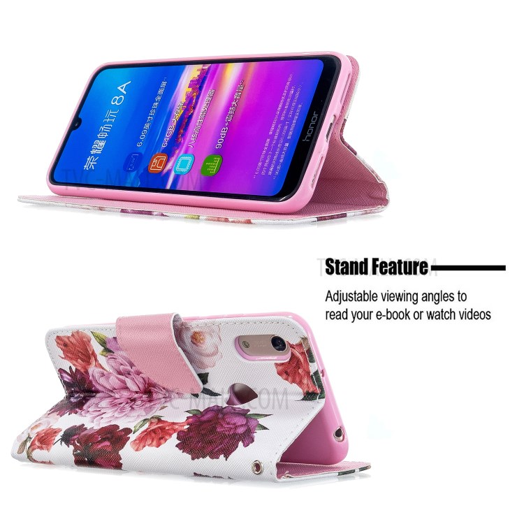 Printing Cross Surface Phone Case for Huawei Y6 (2019, with Fingerprint Sensor)/Y6 Prime (2019)/Y6 Pro (2019)/Honor 8A/Enjoy 9e - Peony-7
